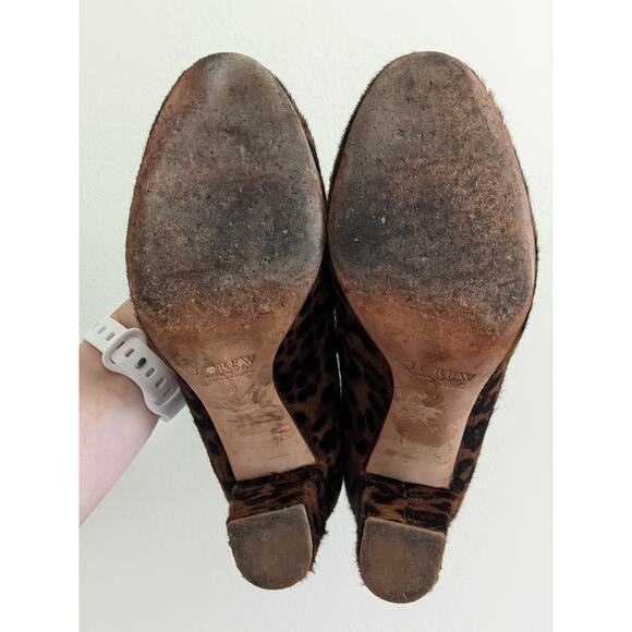 J. Crew Collection Size 8 Leopard Print Animal Hair Chunky Heel Pumps Calf Hair - Picture 9 of 11